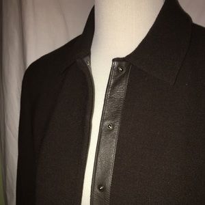 Talbots dark brown jacket with leather trimm